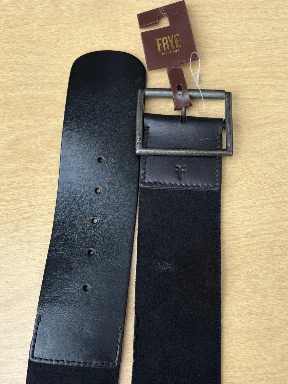 Frye Black Suede & Smooth Leather Wide Panel Waist Belt NWT Size M 34DO943C